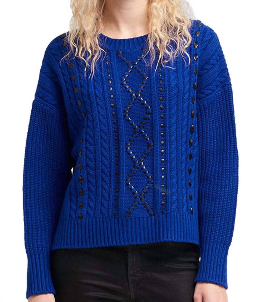 NEW DKNY faux leather cable knit sweater in blue